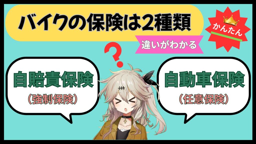 バイクの保険は自賠責保険と任意保険の２種類あります